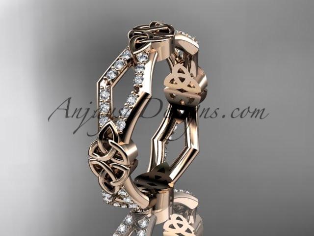 14kt rose gold diamond celtic trinity knot wedding band, triquetra ring, engagement ring CT7518B - AnjaysDesigns
