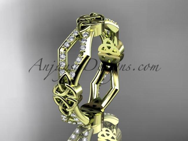 14kt yellow gold diamond celtic trinity knot wedding band, triquetra ring, engagement ring CT7518B - AnjaysDesigns