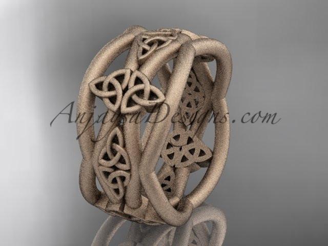 14kt rose gold celtic trinity knot wedding band, matte finish wedding band, engagement ring CT7519G - AnjaysDesigns