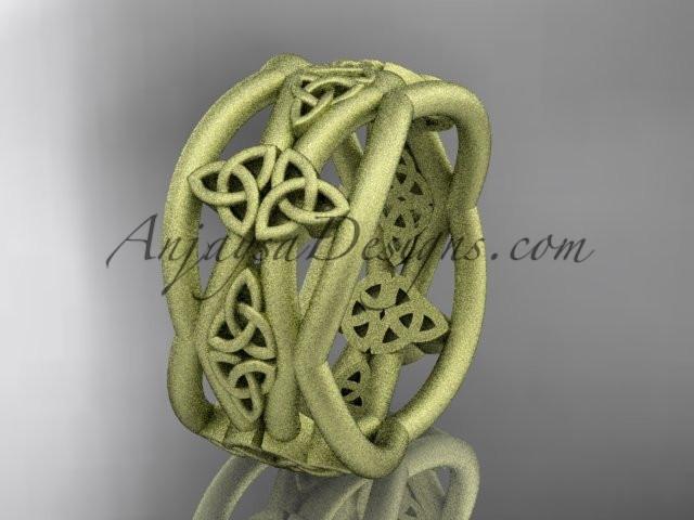 14kt yellow gold celtic trinity knot wedding band, matte finish wedding band, engagement ring CT7519G - AnjaysDesigns