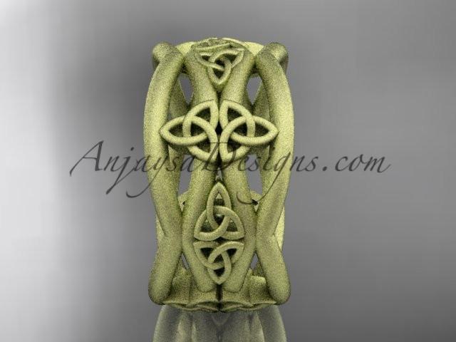 14kt yellow gold celtic trinity knot wedding band, matte finish wedding band, engagement ring CT7519G - AnjaysDesigns
