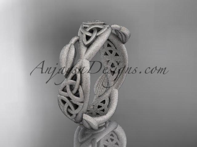 platinum celtic trinity knot wedding band, matte finish wedding band, triquetra ring, engagement ring CT7520G - AnjaysDesigns