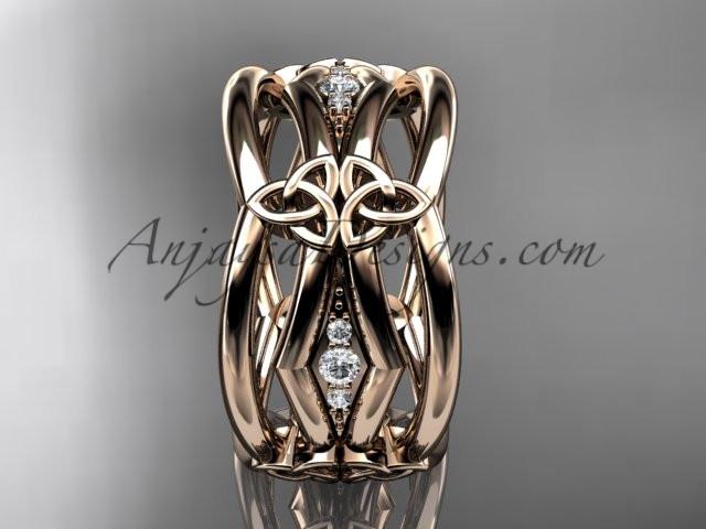 14kt rose gold diamond celtic trinity knot wedding band, triquetra ring, engagement ring CT7521B - AnjaysDesigns