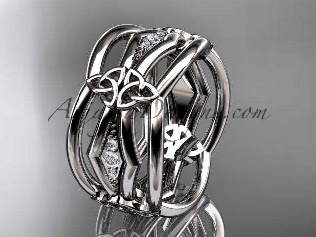 platinum diamond celtic trinity knot wedding band, triquetra ring, engagement ring CT7521B - AnjaysDesigns