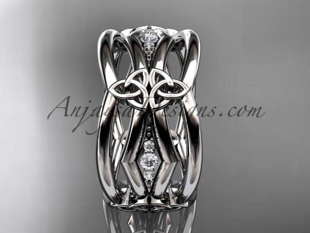 platinum diamond celtic trinity knot wedding band, triquetra ring, engagement ring CT7521B - AnjaysDesigns