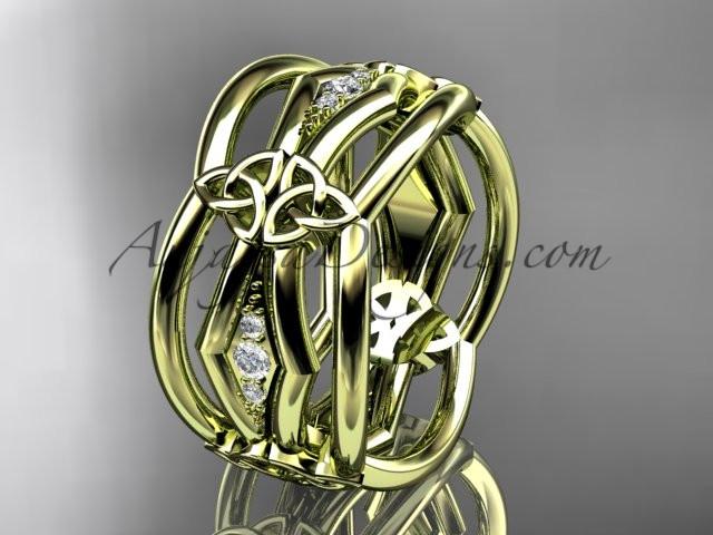14kt yellow gold diamond celtic trinity knot wedding band, triquetra ring, engagement ring CT7521B - AnjaysDesigns