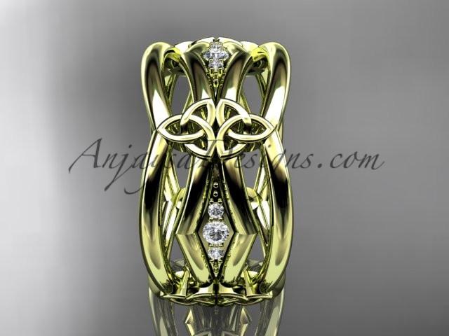 14kt yellow gold diamond celtic trinity knot wedding band, triquetra ring, engagement ring CT7521B - AnjaysDesigns