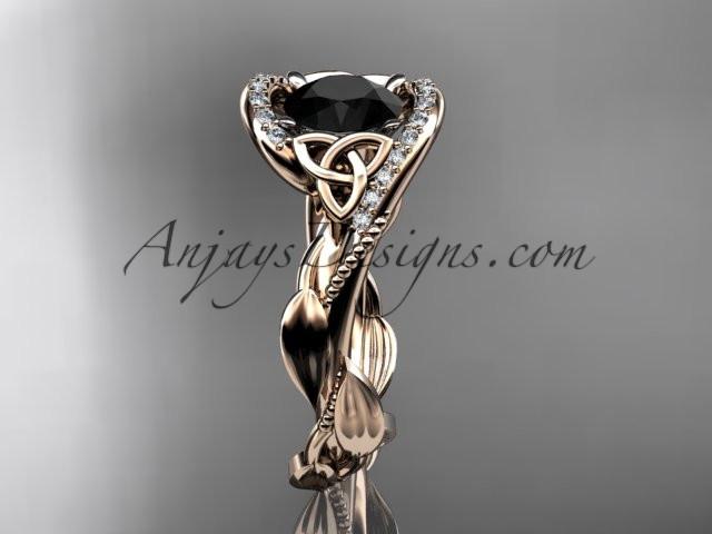 14kt rose gold celtic trinity knot engagement ring , wedding ring with Black Diamond center stone CT764 - AnjaysDesigns