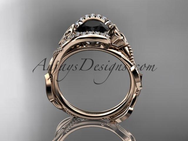 14kt rose gold celtic trinity knot engagement ring , wedding ring with Black Diamond center stone CT764 - AnjaysDesigns