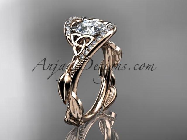 14kt rose gold celtic trinity knot engagement ring , wedding ring with "Forever One" Moissanite center stone CT764 - AnjaysDesigns