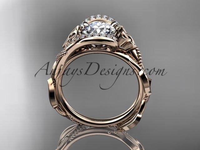 14kt rose gold celtic trinity knot engagement ring , wedding ring with "Forever One" Moissanite center stone CT764 - AnjaysDesigns