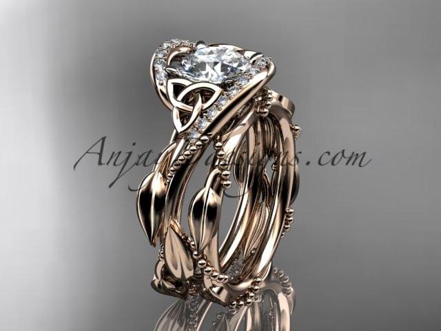 14kt rose gold celtic trinity knot engagement set, wedding ring CT764S - AnjaysDesigns