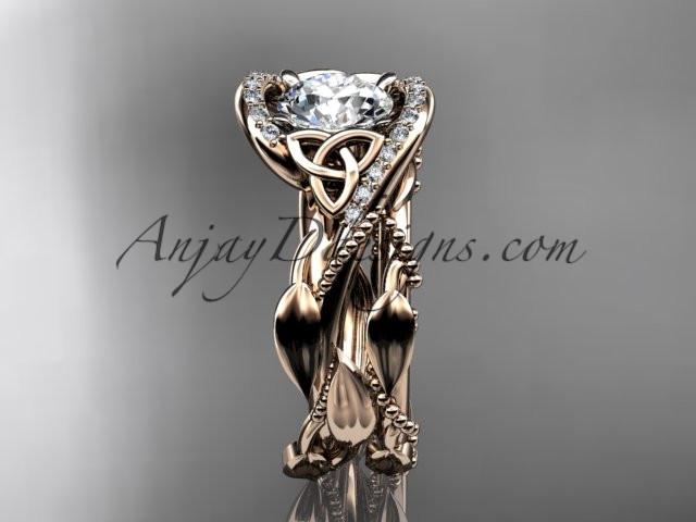 14kt rose gold celtic trinity knot engagement set, wedding ring with "Forever One" Moissanite center stone CT764S - AnjaysDesigns