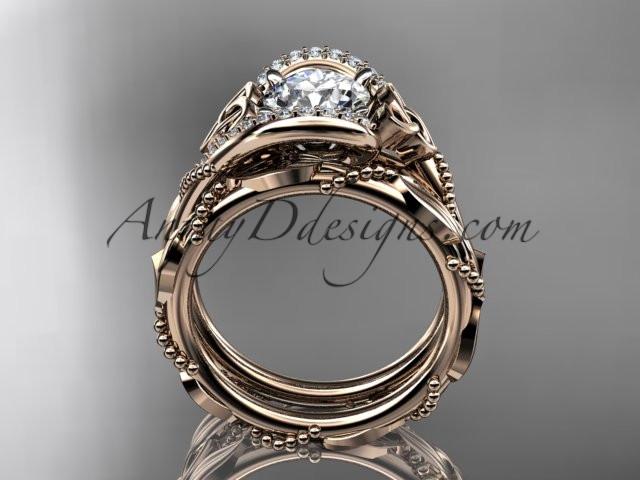 14kt rose gold celtic trinity knot engagement set, wedding ring with "Forever One" Moissanite center stone CT764S - AnjaysDesigns