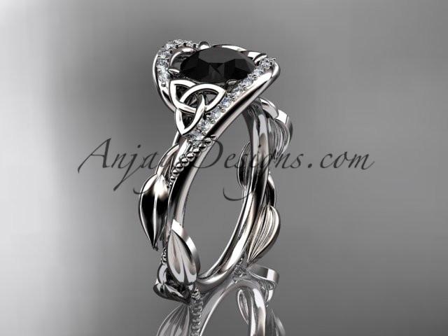 14kt white gold celtic trinity knot engagement ring , wedding ring with Black Diamond center stone CT764 - AnjaysDesigns
