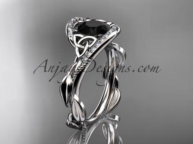 platinum celtic trinity knot engagement ring , wedding ring with Black Diamond center stone CT764 - AnjaysDesigns