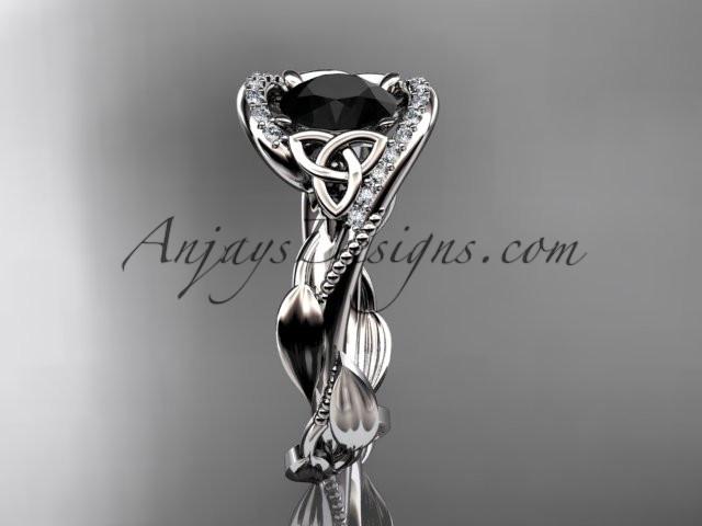 platinum celtic trinity knot engagement ring , wedding ring with Black Diamond center stone CT764 - AnjaysDesigns