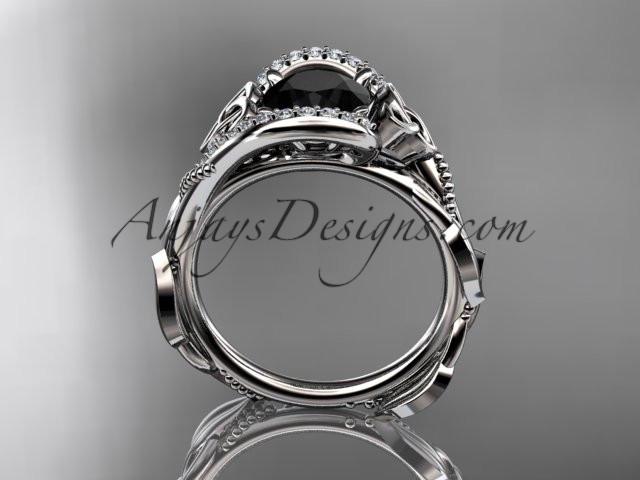 14kt white gold celtic trinity knot engagement ring , wedding ring with Black Diamond center stone CT764 - AnjaysDesigns