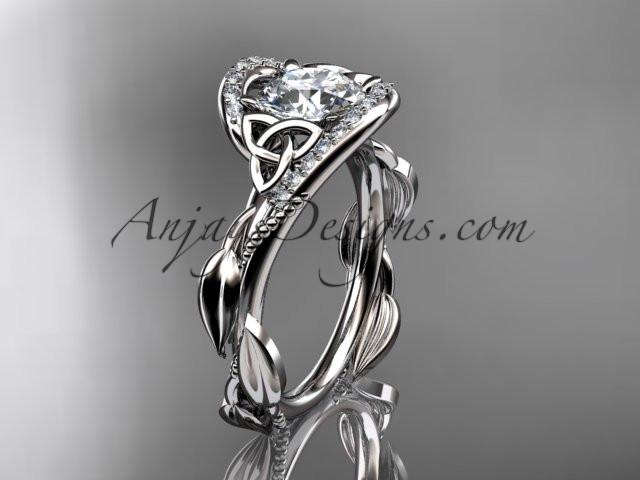 14kt white gold celtic trinity knot engagement ring , wedding ring with "Forever One" Moissanite center stone CT764 - AnjaysDesigns