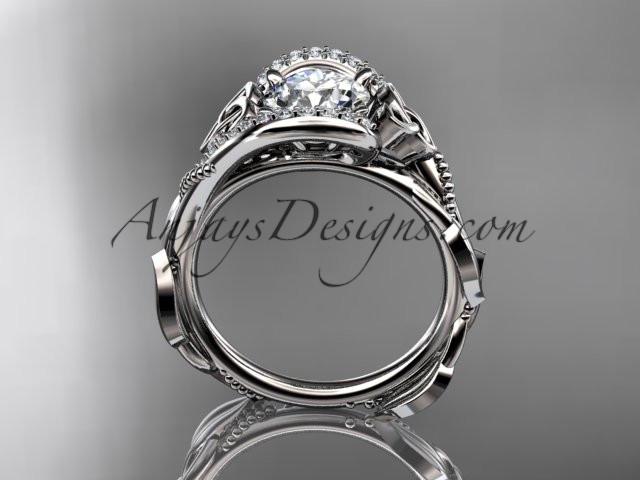 platinum celtic trinity knot engagement ring , wedding ring with "Forever One" Moissanite center stone CT764 - AnjaysDesigns