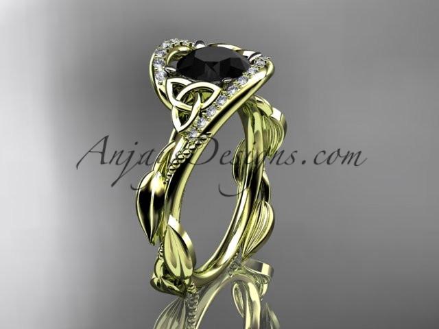 14kt yellow gold celtic trinity knot engagement ring , wedding ring with Black Diamond center stone CT764 - AnjaysDesigns