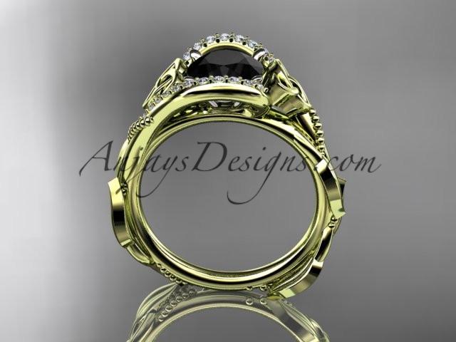 14kt yellow gold celtic trinity knot engagement ring , wedding ring with Black Diamond center stone CT764 - AnjaysDesigns