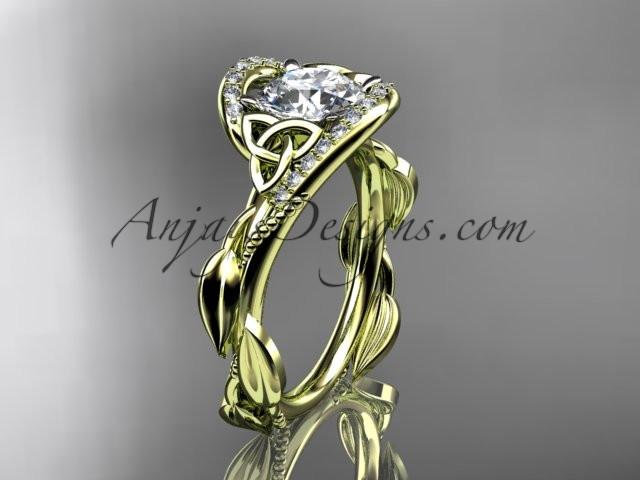 14kt yellow gold celtic trinity knot engagement ring , wedding ring with "Forever One" Moissanite center stone CT764 - AnjaysDesigns