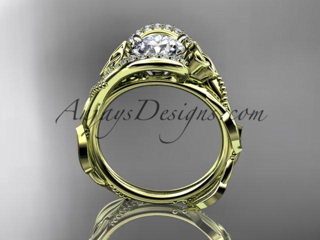 14kt yellow gold celtic trinity knot engagement ring , wedding ring with "Forever One" Moissanite center stone CT764 - AnjaysDesigns