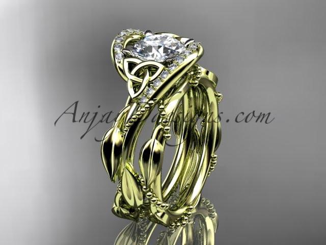 14kt yellow gold celtic trinity knot engagement set, wedding ring CT764S - AnjaysDesigns