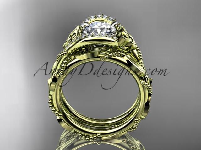 14kt yellow gold celtic trinity knot engagement set, wedding ring with "Forever One" Moissanite center stone CT764S - AnjaysDesigns