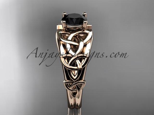 14kt rose gold celtic trinity knot engagement ring , wedding ring with a Black Diamond center stone CT765 - AnjaysDesigns