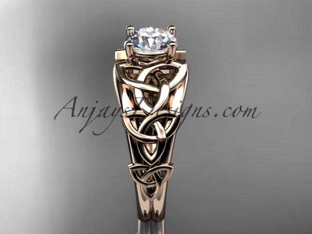 14kt rose gold celtic trinity knot engagement ring , wedding ring with a "Forever One" Moissanite center stone CT765 - AnjaysDesigns