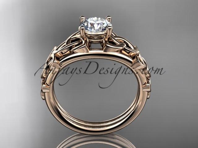 14kt rose gold celtic trinity knot engagement ring , wedding ring with a "Forever One" Moissanite center stone CT765 - AnjaysDesigns