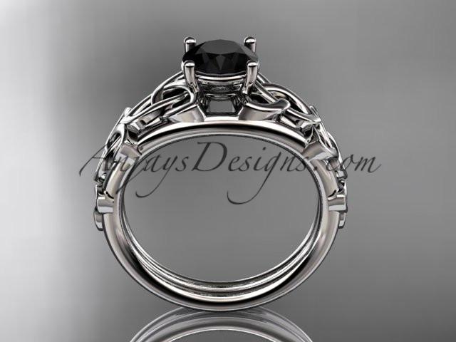 14kt white gold celtic trinity knot engagement ring , wedding ring with a Black Diamond center stone CT765 - AnjaysDesigns