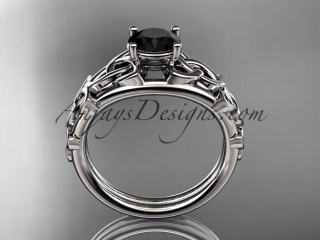 platinum celtic trinity knot engagement ring , wedding ring with a Black Diamond center stone CT765 - AnjaysDesigns