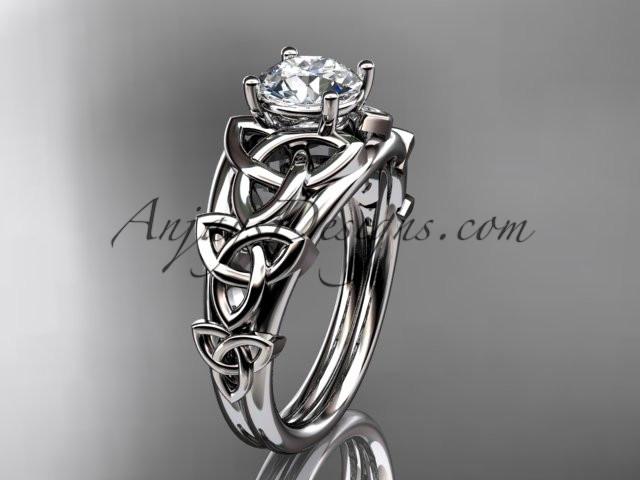platinum celtic trinity knot engagement ring , wedding ring with a "Forever One" Moissanite center stone CT765 - AnjaysDesigns