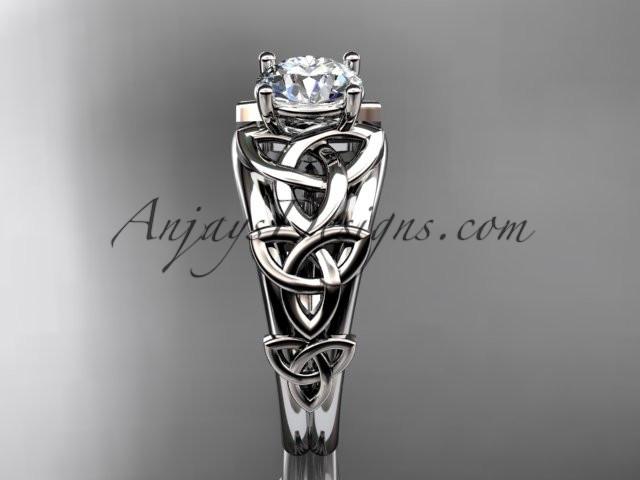 14kt white gold celtic trinity knot engagement ring , wedding ring with a "Forever One" Moissanite center stone CT765 - AnjaysDesigns