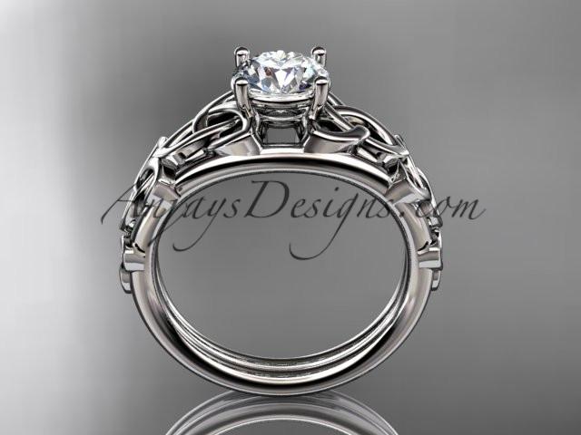 14kt white gold celtic trinity knot engagement ring , wedding ring with a "Forever One" Moissanite center stone CT765 - AnjaysDesigns