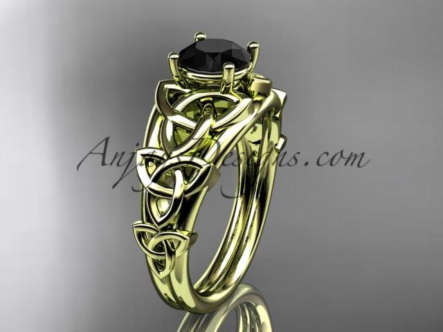 14kt yellow gold celtic trinity knot engagement ring , wedding ring with a Black Diamond center stone CT765 - AnjaysDesigns