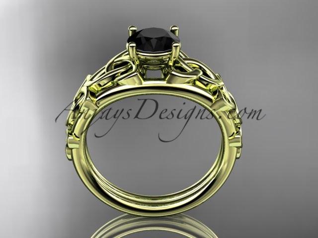 14kt yellow gold celtic trinity knot engagement ring , wedding ring with a Black Diamond center stone CT765 - AnjaysDesigns