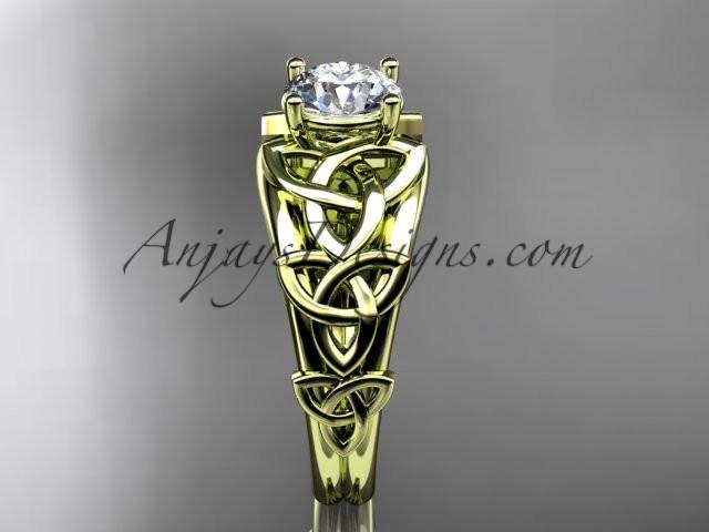 14kt yellow gold celtic trinity knot engagement ring , wedding ring with a "Forever One" Moissanite center stone CT765 - AnjaysDesigns