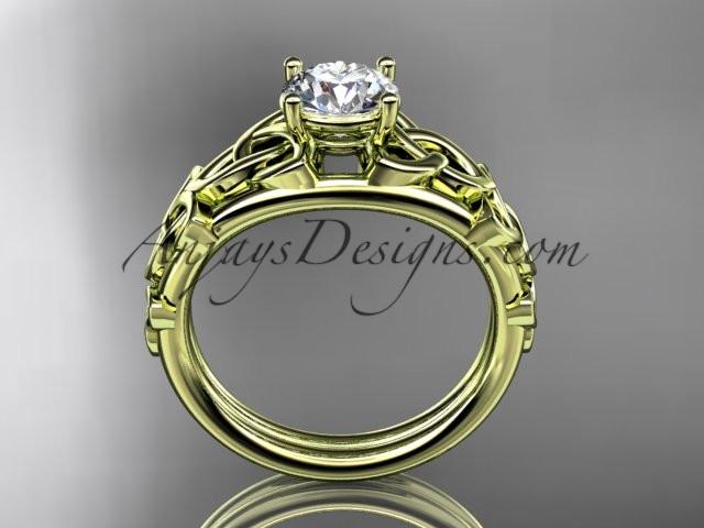 14kt yellow gold celtic trinity knot engagement ring , wedding ring with a "Forever One" Moissanite center stone CT765 - AnjaysDesigns