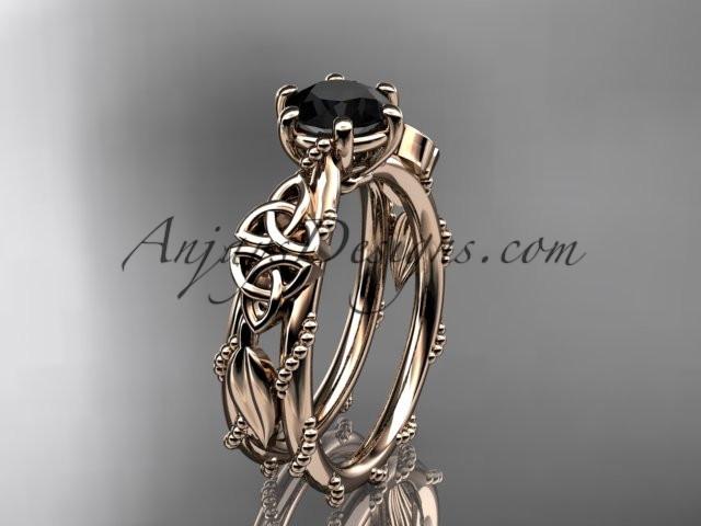 14kt rose gold celtic trinity knot engagement ring , wedding ring with a Black Diamond center stone CT766 - AnjaysDesigns