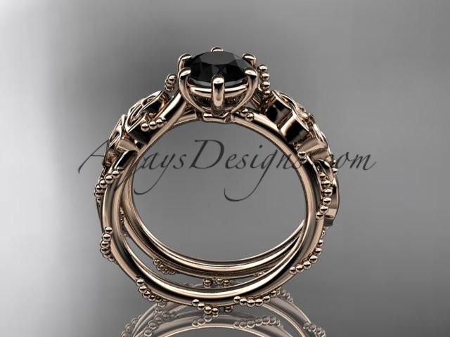 14kt rose gold celtic trinity knot engagement ring , wedding ring with a Black Diamond center stone CT766 - AnjaysDesigns