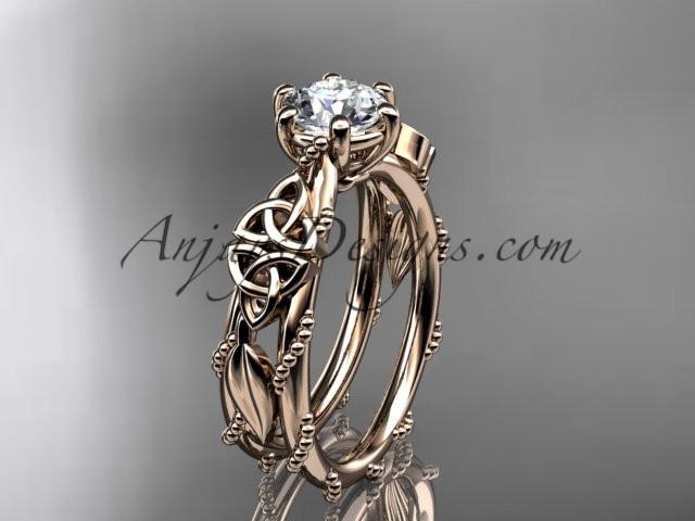 14kt rose gold celtic trinity knot engagement ring , wedding ring with a "Forever One" Moissanite center stone CT766 - AnjaysDesigns