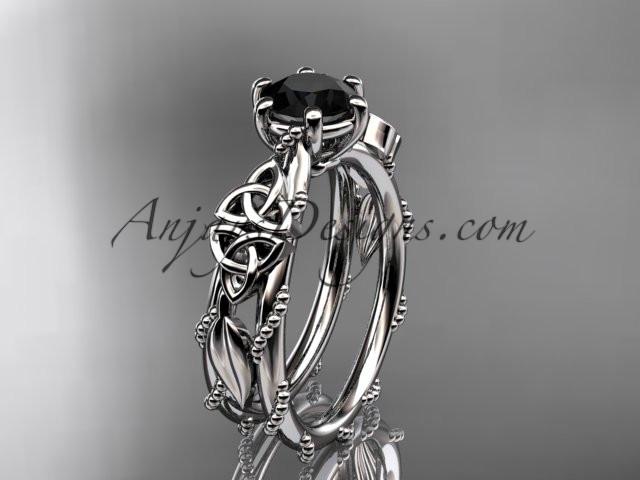 14kt white gold celtic trinity knot engagement ring , wedding ring with a Black Diamond center stone CT766 - AnjaysDesigns