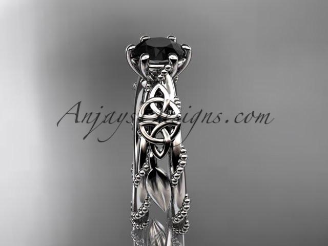 platinum celtic trinity knot engagement ring , wedding ring with a Black Diamond center stone CT766 - AnjaysDesigns