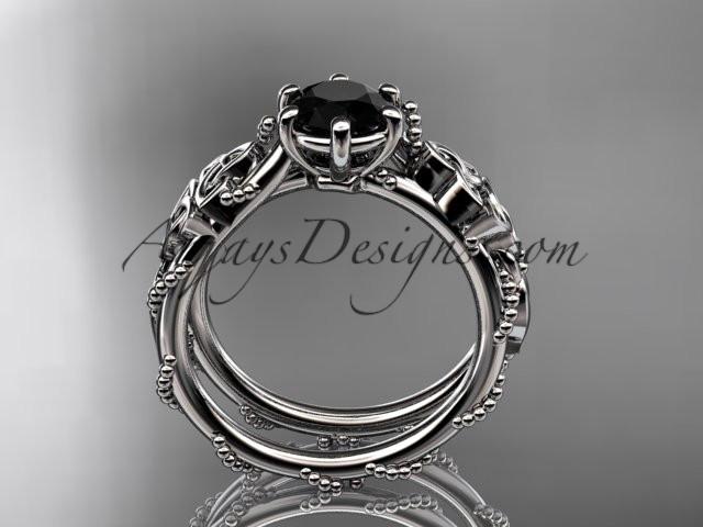 14kt white gold celtic trinity knot engagement ring , wedding ring with a Black Diamond center stone CT766 - AnjaysDesigns