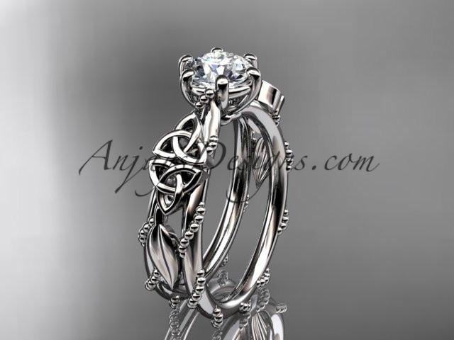 platinum celtic trinity knot engagement ring , wedding ring with a "Forever One" Moissanite center stone CT766 - AnjaysDesigns