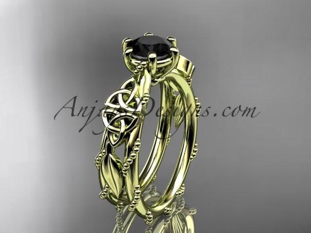 14kt yellow gold celtic trinity knot engagement ring , wedding ring with a Black Diamond center stone CT766 - AnjaysDesigns